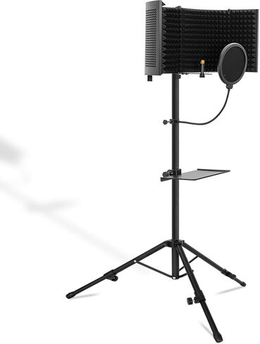 درع عزل ميكروفون سطح المكتب مع حامل ثلاثي القوائم ولوحة منحنية، درع صوت ميكروفون قابل للطي، عاكس إسفنجي ممتص للصوت لميكروفون الاستوديو لتسجيل الاستوديو in Kuwait