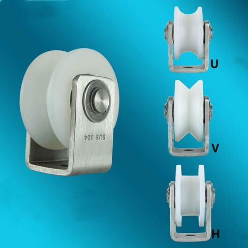 عجلات دوارة، بكرة مسار منزلقة من النايلون عالي التحمل، بكرة اتجاهية، محمل من الفولاذ المقاوم للصدأ 304، للآلات الصناعية، والأبواب، والدحرجة، وقضبان الحبال السلكية (نوع U، 48 مم/ in Kuwait