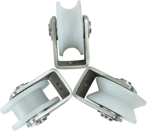 عجلات دوارة، بكرة مسار منزلقة من النايلون عالي التحمل، بكرة اتجاهية، محمل من الفولاذ المقاوم للصدأ 304، للآلات الصناعية، والأبواب، والدحرجة، وقضبان الحبال السلكية (النوع V، 48 مم/ in Kuwait