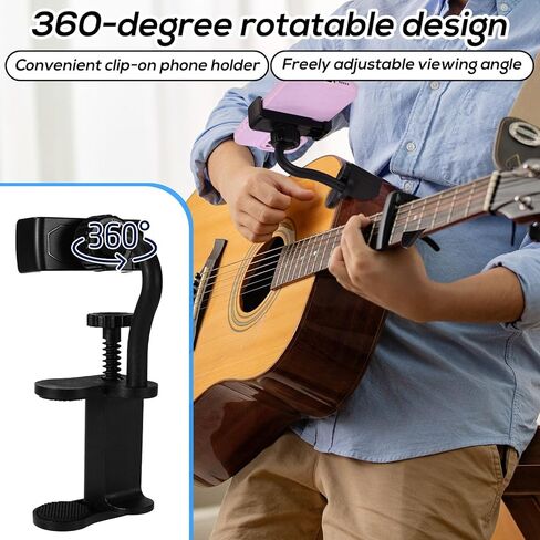 Guitar Phone Holder, Portable Mobile Phones Holder Mount Stand with 360-Degree Rotatable Design Practical Guitar Playing Stuff Accessories for Teaching Video Recording Live Streaming in Saudi Arabia