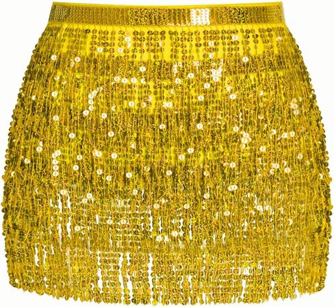 تنورة مطرزة بالترتر بشراشيب ووشاح للرقص الشرقي مع هامش للنساء، زي مهرجان الهذيان بخصر مطاطي لامع in Kuwait