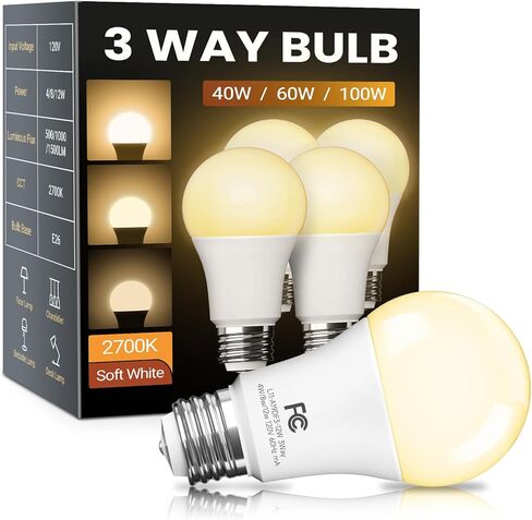 tjoy 3 مصابيح إضاءة 3 اتجاهات 40 60 100 مكافئة لضوء النهار الأبيض 5000 ك، قابلة للتعتيم a19 مصابيح إضاءة ثلاثية الاتجاهات e26 قاعدة متوسطة، 4/8/12 وات موفرة للطاقة مدرجة في قائمة ul لمصباح الأرضية، مصباح مكتبي ومصباح طاولة، عبوتان in Kuwait