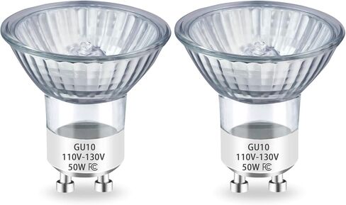 gu10 لمبة هالوجين 120 فولت 50 وات لمبات إضاءة هالوجين، gu10+c 110-130 فولت 50 وات MR16 مع غطاء زجاجي، 2700 كيلو أبيض دافئ، عكس الضوء لمصباح الشمع الدافئ لمصباح تذويب الشمع، عمر طويل الأمد، عبوتان in Kuwait