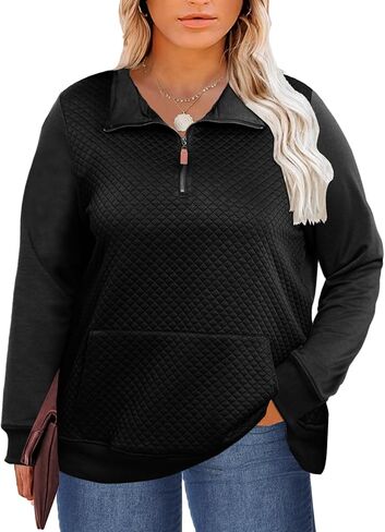 ForHailey Women's Plus Size Quilted Pattern Lightweight 1/4 Zip Long Sleeve Casual Sweatshirts Pullovers Shirts Tops in Saudi Arabia
