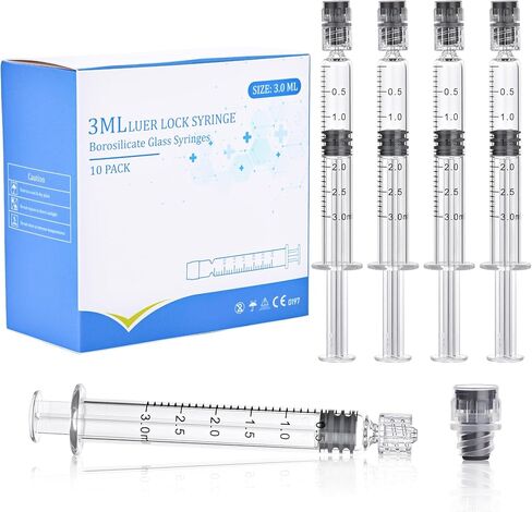 10 Pack 3ml Borosilicate Glass Syringe 3cc Luer Lock Syringe Glass Lab Syringes - Use for Liquids, Glue, Oils, Ink, Lube, Arts Crafts,and Pet Care in Kuwait