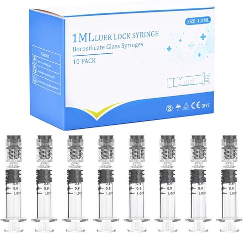 10 عبوات من محاقن زجاج البورسليكات 3 مل 3cc Luer Lock حقنة مختبر زجاجية - تستخدم للسوائل والغراء والزيوت والحبر والتشحيم والحرف الفنية والعناية بالحيوانات الأليفة in Kuwait