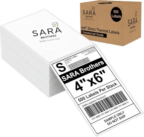 SARA Brothers 4x6 Direct Thermal Shipping Labels (Pack of 2000 Labels / 4 Fanfold Stacks), Commercial Grade, Waterproof, BPA-Free, Compatible with Rollo, Munbyn, Zebra in Saudi Arabia