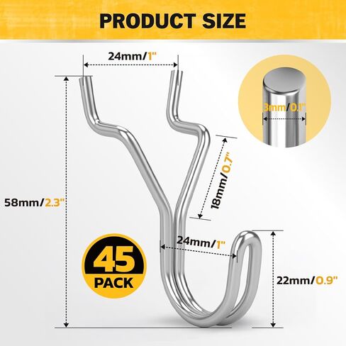 ELEAD 45-Piece Pegboard Hooks J-Hook, Silver J Hooks for Pegboard, Fits 1/8" & 3/16" Pegboards, Heavy Duty Peg Board Hooks for Hanging Keys, Retail Items & Small Tools in Saudi Arabia