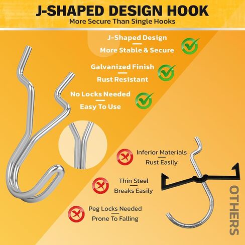ELEAD 45-Piece Pegboard Hooks J-Hook, Silver J Hooks for Pegboard, Fits 1/8" & 3/16" Pegboards, Heavy Duty Peg Board Hooks for Hanging Keys, Retail Items & Small Tools in Saudi Arabia