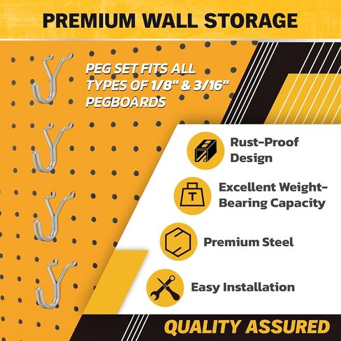 ELEAD 45-Piece Pegboard Hooks J-Hook, Silver J Hooks for Pegboard, Fits 1/8" & 3/16" Pegboards, Heavy Duty Peg Board Hooks for Hanging Keys, Retail Items & Small Tools in Saudi Arabia
