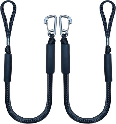 Bungee Dock Lines for Boats: 2PCS 4 Feet Dock Bungee Lines for Boats with Stainless Steel Clip & Adjustable Loop for Jet Ski, Pontoon, PWC, Kayak, Black in Kuwait