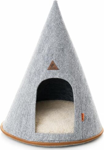 Pet Tent Cat Dog House Felt Cave Bed with Cushion&Bag Decorative Foldable Igloo Hut Teepee Small and Medium Suitable for Travel Warm in Winter Cool in Summer 16"x16"18" Grey (Gray, Small) in Kuwait