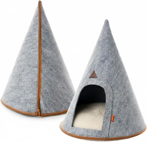 Pet Tent Cat Dog House Felt Cave Bed with Cushion&Bag Decorative Foldable Igloo Hut Teepee Small and Medium Suitable for Travel Warm in Winter Cool in Summer 16"x16"18" Grey (Gray, Small) in Kuwait