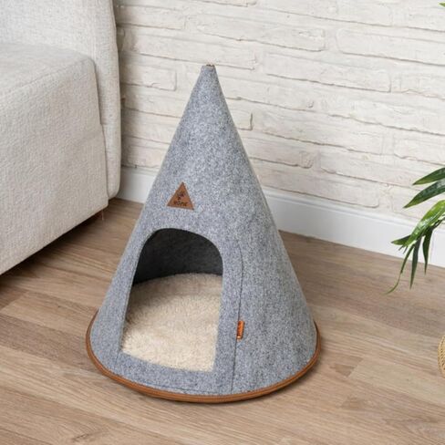 Pet Tent Cat Dog House Felt Cave Bed with Cushion&Bag Decorative Foldable Igloo Hut Teepee Small and Medium Suitable for Travel Warm in Winter Cool in Summer 16"x16"18" Grey (Gray, Small) in Kuwait