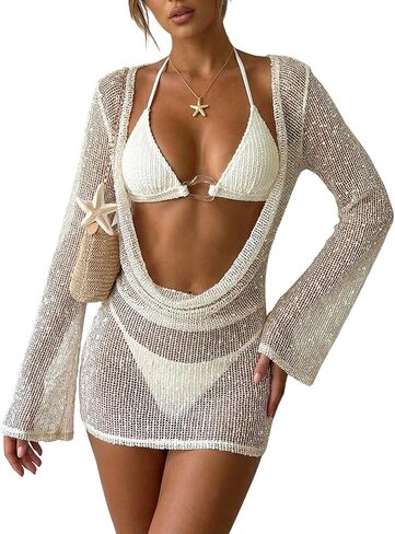 طقم بيكيني نسائي مكون من 3 قطع من MakeMeChic مع رسن مثلث ثونغ بيكيني بدلة استحمام مع فستان لتغطية in Kuwait