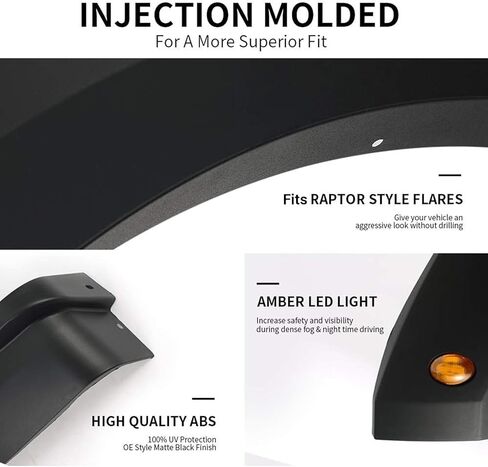 طقم مشاعل الحاجز يناسب Ford F150 F-150 Styleside 2015 2016 2017 غطاء العجلة الأمامية اليمنى واليسرى مع أضواء LED طراز رابتور 4 قطع أسود مطفي in Kuwait