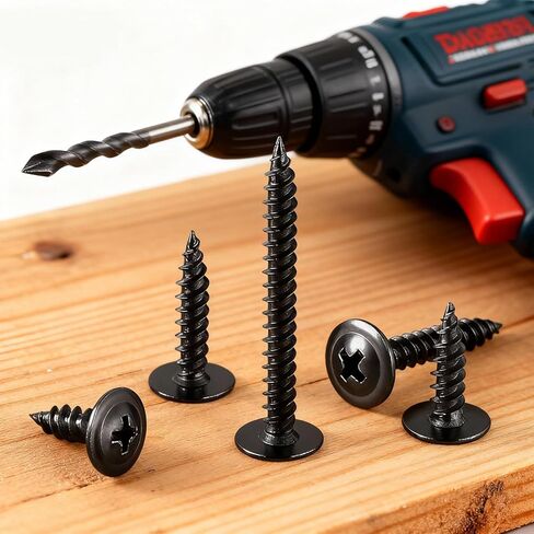 130PCS #8×3/4" Black Wood Screws,Phillips Modified Truss Head, Quick Metal Self Tapping Zinc Oxide,Use for Furniture, Woodworking,Household Appliances in Kuwait