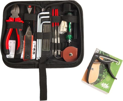 طقم إعداد الجيتار مع حقيبة حمل - مجموعة أدوات الإصلاح والصيانة للجيتار الصوتي والكهربائي، والقيثارة، والباس والبانجو، وقاطع سلسلة ممتاز، ومفتاح ربط متعدد الوظائف مع لباد، وأدوات لوثير in Kuwait