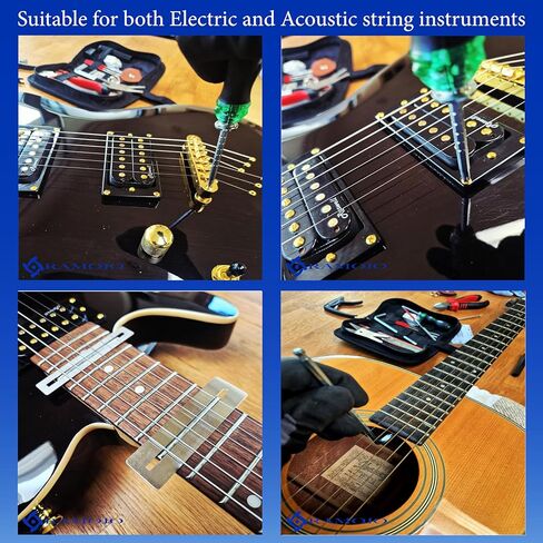 طقم إعداد الجيتار مع حقيبة حمل - مجموعة أدوات الإصلاح والصيانة للجيتار الصوتي والكهربائي، والقيثارة، والباس والبانجو، وقاطع سلسلة ممتاز، ومفتاح ربط متعدد الوظائف مع لباد، وأدوات لوثير in Kuwait