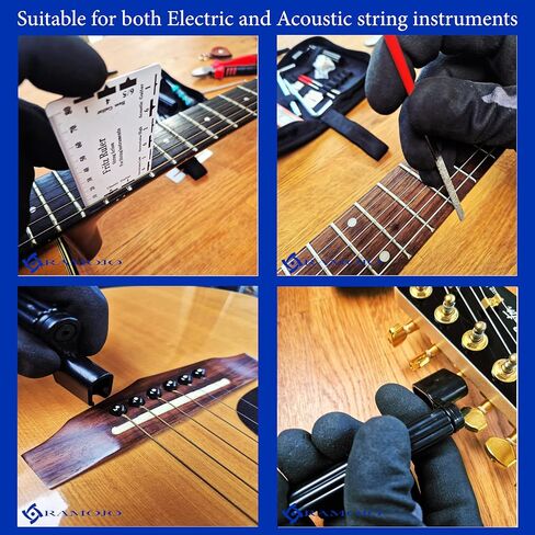 طقم إعداد الجيتار مع حقيبة حمل - مجموعة أدوات الإصلاح والصيانة للجيتار الصوتي والكهربائي، والقيثارة، والباس والبانجو، وقاطع سلسلة ممتاز، ومفتاح ربط متعدد الوظائف مع لباد، وأدوات لوثير in Kuwait