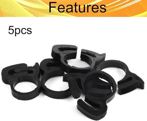 مشابك خرطوم نايلون من Wenheww، 17.2 مم - 19.2 مم/0.68 بوصة - 0.76 بوصة مقبض مزدوج قابل للتعديل، مشبك خرطوم أسود، مجموعة مشابك بلاستيكية، 5 قطع in Kuwait