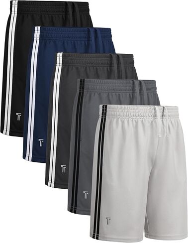 مجموعة من 5 شورتات رياضية للأولاد، شورت كرة سلة شبكي مع جيوب، ملابس للجري للأطفال في سن المراهقة سريعة الجفاف ومسامية in Kuwait