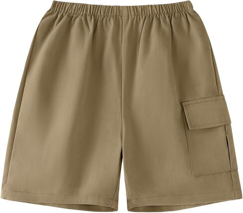 Boys Cargo Shorts with Pockets Elastic Waist Casual Pull on Cotton Summer Hiking Shorts for Kids in Kuwait