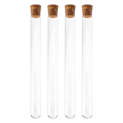 20x200mm Glass Test Tubes with Cork Stopper Flat Round Bottom 4-Piece Set for School Science Experiments and Liquid Storage in Saudi Arabia