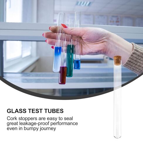 20x200mm Glass Test Tubes with Cork Stopper Flat Round Bottom 4-Piece Set for School Science Experiments and Liquid Storage in Saudi Arabia