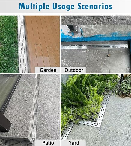 Stainless Steel Channel Drain Kit for Garage, Deck, Driveway, Patio, Yard, Parking Lot - 10x4cm (4"x1.625") Trench Drain and Grate System, Durable Floor Grating in Kuwait