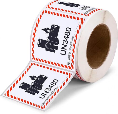 Affrolling 500 PCS UN3480 Lithium Ion Battery Caution Warning Labels - 4.7" x 4.3" Adhesive Safety Stickers for Business Shipping Lithium Batteries in Saudi Arabia