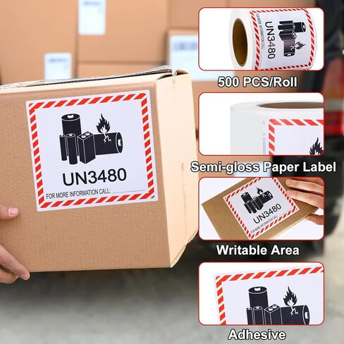 Affrolling 500 PCS UN3480 Lithium Ion Battery Caution Warning Labels - 4.7" x 4.3" Adhesive Safety Stickers for Business Shipping Lithium Batteries in Saudi Arabia