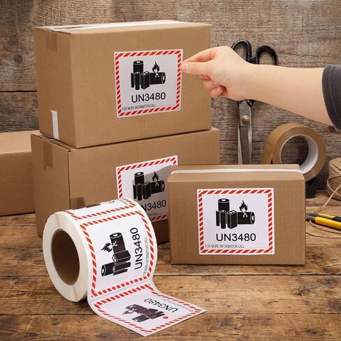 Affrolling 500 PCS UN3480 Lithium Ion Battery Caution Warning Labels - 4.7" x 4.3" Adhesive Safety Stickers for Business Shipping Lithium Batteries in Saudi Arabia