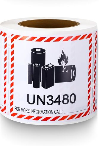 Affrolling 500 PCS UN3480 Lithium Ion Battery Caution Warning Labels - 4.7" x 4.3" Adhesive Safety Stickers for Business Shipping Lithium Batteries in Saudi Arabia