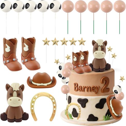Memovan 24pcs Cowboy Rodeo Cake Topper Cowboy Western Cake Decorations Hat Bowboy Hat و Boot Cake Cupcake مع الكرات وزخارف حدوة الحصان للاستحمام الطفل أولا روديو عيد ميلاد Vaquero in Kuwait