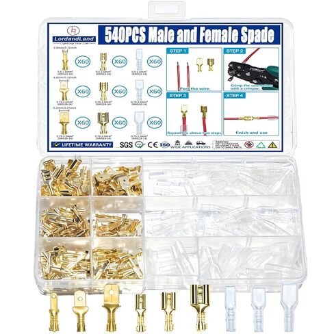 360 قطعة 2.8 مم 4.8 مم 6.3 مم مجموعة موصلات بأسمائها الحقيقية للذكور والإناث مع أكمام عازلة، موصلات كهربائية لأطراف تجعيد، أطراف كهربائية للأسلاك الكهربائية in Kuwait