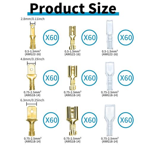 360 قطعة 2.8 مم 4.8 مم 6.3 مم مجموعة موصلات بأسمائها الحقيقية للذكور والإناث مع أكمام عازلة، موصلات كهربائية لأطراف تجعيد، أطراف كهربائية للأسلاك الكهربائية in Kuwait