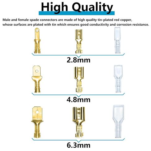 360 قطعة 2.8 مم 4.8 مم 6.3 مم مجموعة موصلات بأسمائها الحقيقية للذكور والإناث مع أكمام عازلة، موصلات كهربائية لأطراف تجعيد، أطراف كهربائية للأسلاك الكهربائية in Kuwait