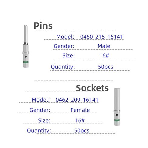 50 زوجًا (100 قطعة) طقم موصل دبوس ألماني مقاس 16 موصل سلسلة DT اتصالات صلبة، 50 قطعة دبابيس ذكر و50 قطعة مقابس أنثى للدبابيس الألمانية 14-20 AWG سلك قياس in Kuwait