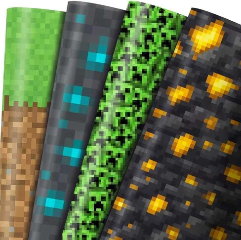 التفاف الهدايا الورقية على طراز Pixel - 16 ورقة ، 4 تصميمات - ألعاب فيديو تعبئة هدايا لعيد الميلاد ، عيد الميلاد ، عطلة - 20 × 27 بوصة لحفلات اللاعب للبنين ، والأطفال ، والمراهقين in Kuwait