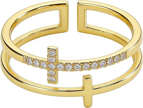 خاتم صليب مزدوج للنساء مطلي بالذهب عيار 14 قيراط وخاتم صليب من حجر الراين للصلاة المسيحية in Kuwait