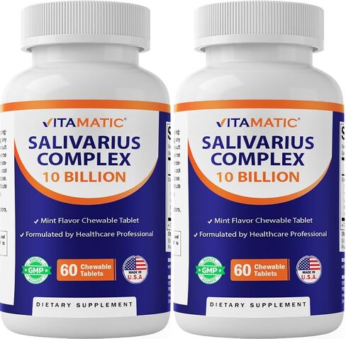 Vitamatic Salivarius Complex 10 Billion Chewable Mint Flavored Tablet - 60 Count - Oral Health Chewable Probiotics + Prebiotics - Supports Healthy Teeth, Gums, & Better Breath-2 Pack in Saudi Arabia