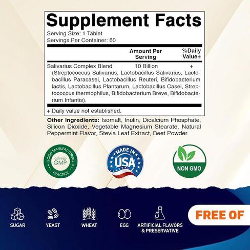 Vitamatic Salivarius Complex 10 Billion Chewable Mint Flavored Tablet - 60 Count - Oral Health Chewable Probiotics + Prebiotics - Supports Healthy Teeth, Gums, & Better Breath-2 Pack in Saudi Arabia