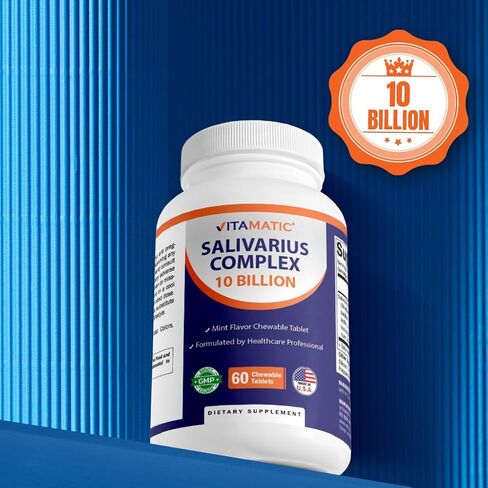 Vitamatic Salivarius Complex 10 Billion Chewable Mint Flavored Tablet - 60 Count - Oral Health Chewable Probiotics + Prebiotics - Supports Healthy Teeth, Gums, & Better Breath-2 Pack in Saudi Arabia