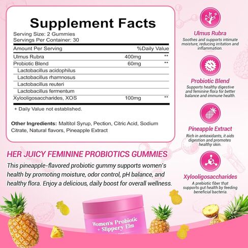 Her Juicy Feminine Probiotics Gummies, Premium Feminine Balance Gummies with Slippery Elm for Women's pH Balance, Healthy Odor, Flora and Immune Support 30-Day Supply in Saudi Arabia