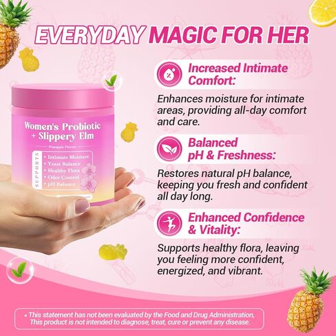 Her Juicy Feminine Probiotics Gummies, Premium Feminine Balance Gummies with Slippery Elm for Women's pH Balance, Healthy Odor, Flora and Immune Support 30-Day Supply in Saudi Arabia