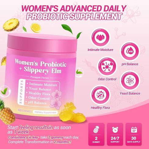 Her Juicy Feminine Probiotics Gummies, Premium Feminine Balance Gummies with Slippery Elm for Women's pH Balance, Healthy Odor, Flora and Immune Support 30-Day Supply in Saudi Arabia