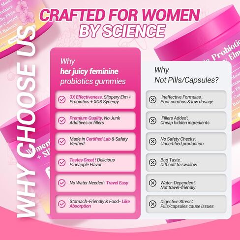 Her Juicy Feminine Probiotics Gummies, Premium Feminine Balance Gummies with Slippery Elm for Women's pH Balance, Healthy Odor, Flora and Immune Support 30-Day Supply in Saudi Arabia
