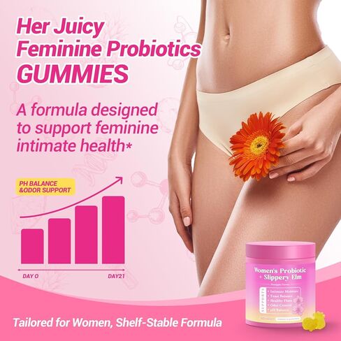 Her Juicy Feminine Probiotics Gummies, Premium Feminine Balance Gummies with Slippery Elm for Women's pH Balance, Healthy Odor, Flora and Immune Support 30-Day Supply in Saudi Arabia