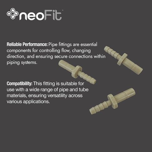 NeoFit Acetal Copolymer Stem Fitting with 1/4" Stem x 1/4" Barb for Straight Line Connection of Pipes and Tubes, Durable Plastic Construction by Neo-Pure (Gray) in Kuwait